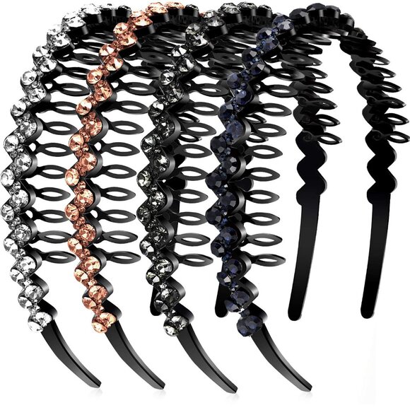 Accessories - Teeth Comb Headbands - 4 Pcs Wave Rhinestone Crystal Hair Hoop for Women & Teens